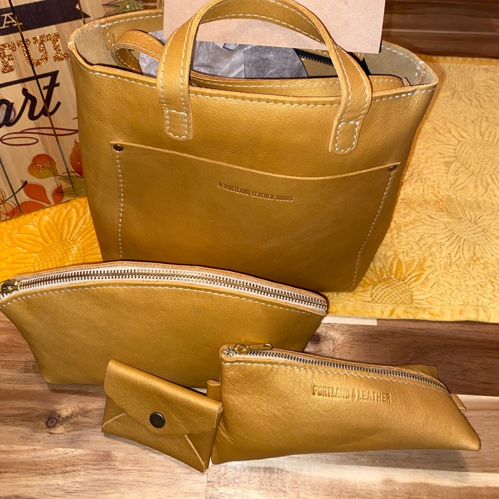 Portland leather mini crossbody bundle Honeycomb color.